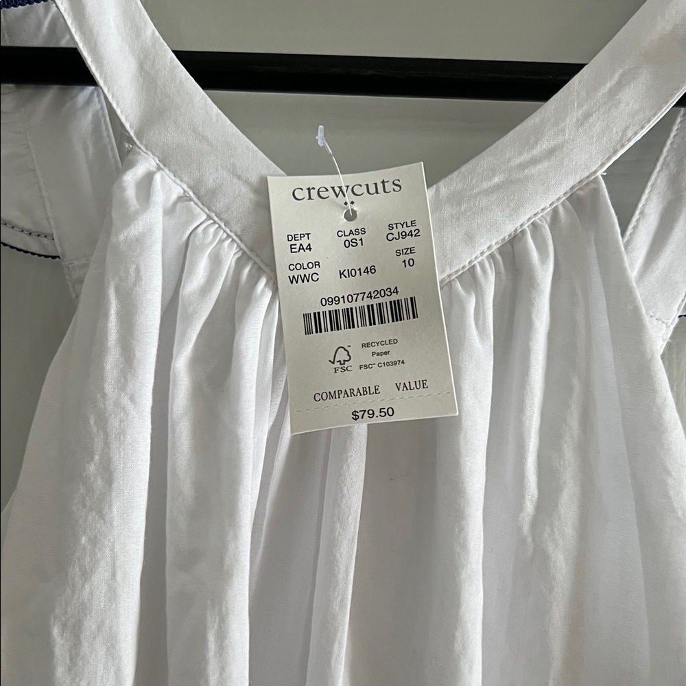 Crewcuts Girls White Flutter Sleeve Dress Navy Trim Nautical Size 10 - Picture 6 of 14